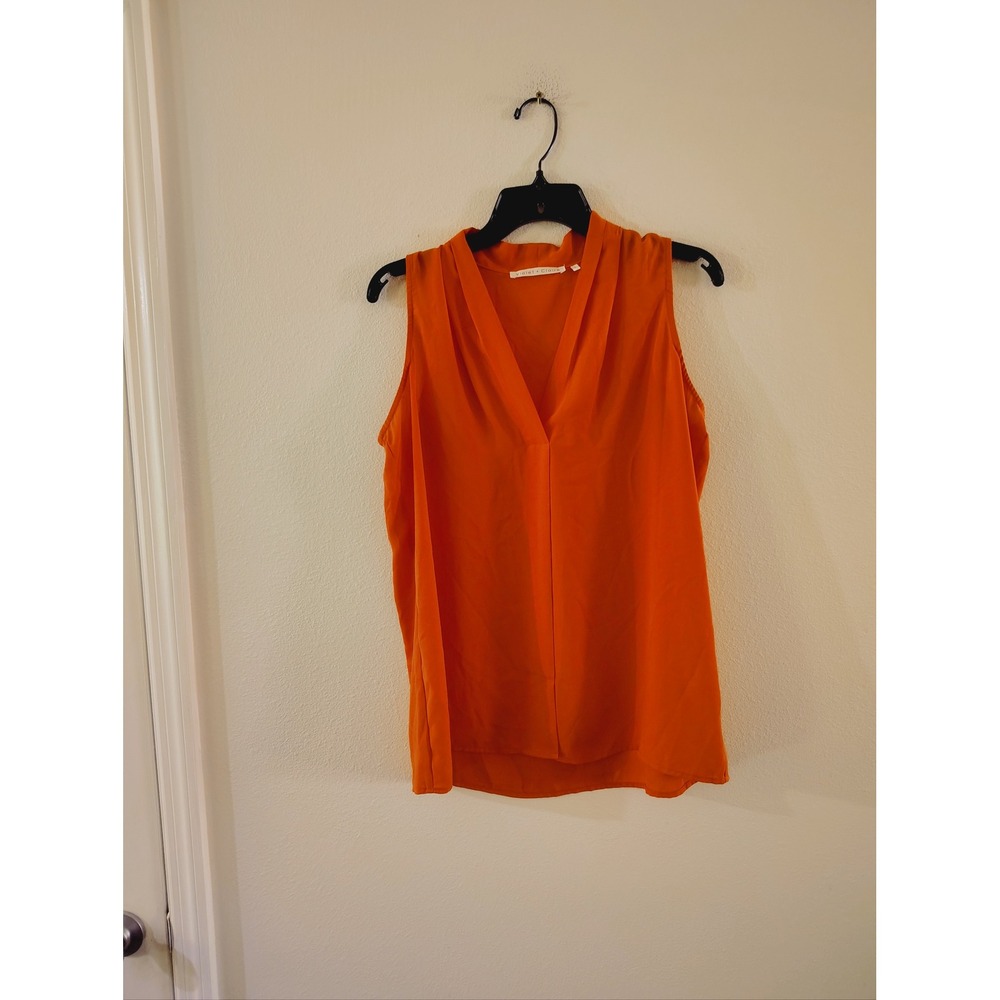 Violet + Claire‎ Orange Sleeveless V-Neck Pleated Blouse Top Large